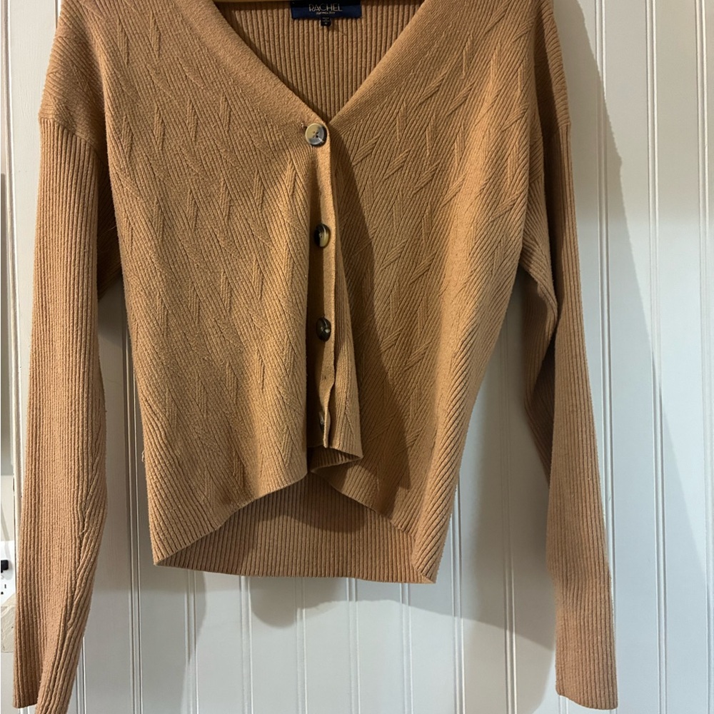 RACHEL Rachel Roy Camel-Tone Textured V-Neck Button Cardigan - Picture 2 of 5